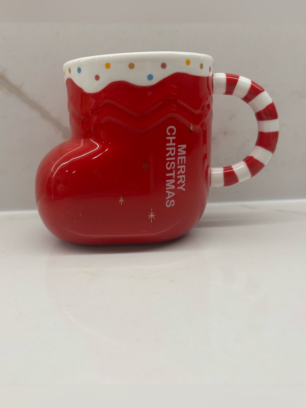 New Christmas Holiday Boot Stocking Shaped Coffee Tea Mug with Candy Cane Handle